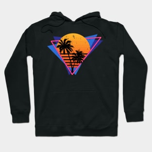 Distressed Retro Synthwave Inspired 80s Triangle Design Hoodie
